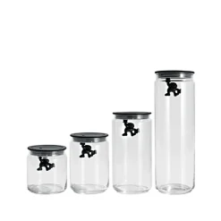 Alessi Gianni a Little Man Holding on Tight Voorraadpot AMDR05 B, 0,9L zwart
