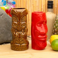 Bar Bespoke Tiki Mugs, bruin/rood set van 2