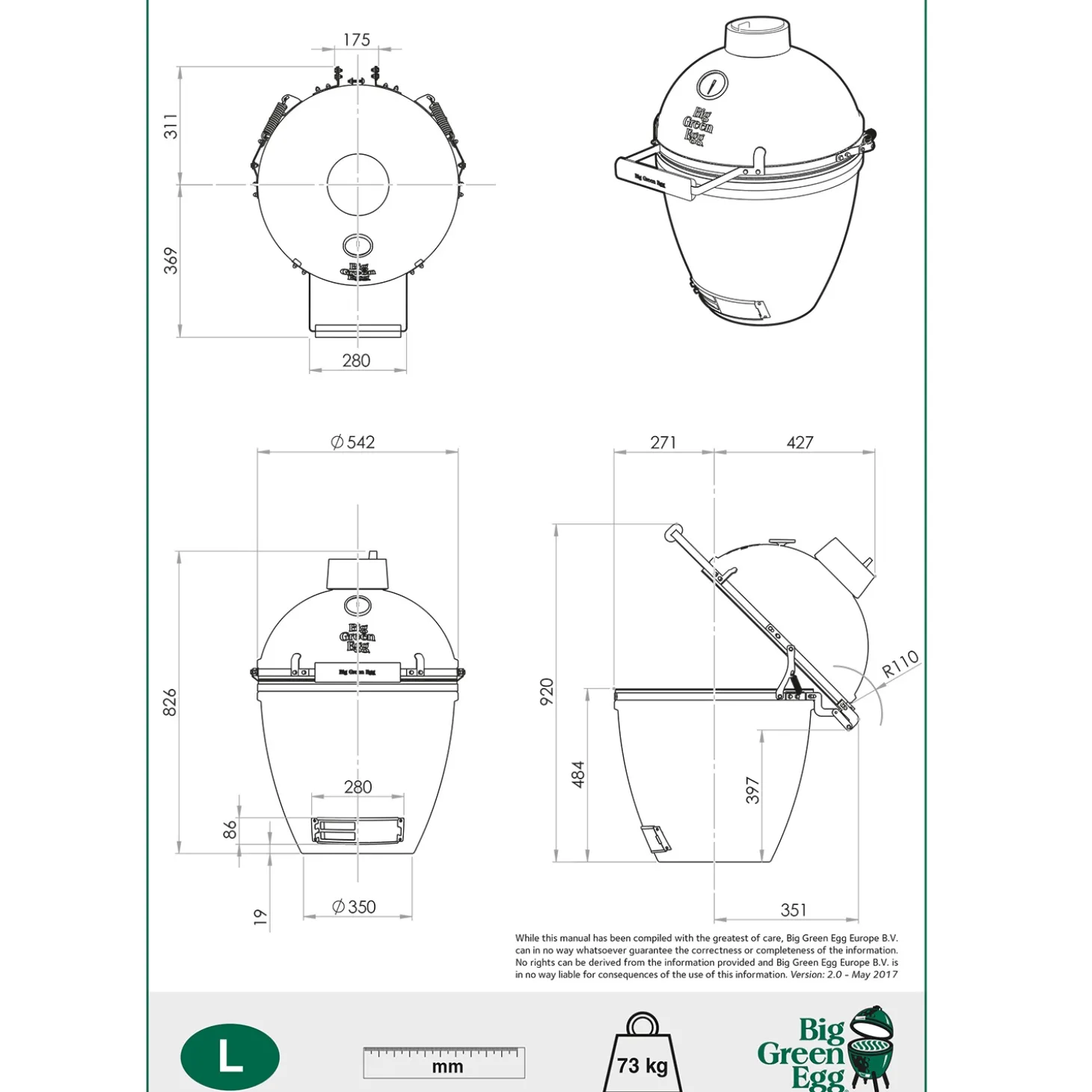 Big Green Egg Large Houtskoolbarbecue met IntEGGrated Nest en Handler
