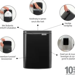 Brabantia Bo Afvalemmer, 7L mat zwart