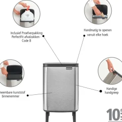 Brabantia Bo Hi Afvalemmer, 7L mat staal