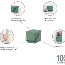 Brabantia Sort & Go Afvalemmer, 6L fir green