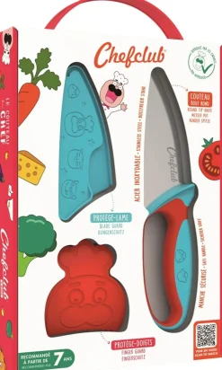 Chefclub Kids Kindermes met Vingerbeschermer, blauw/rood