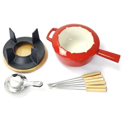 Fondueset Gietijzer, 20cm rood