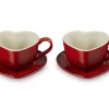 Le Creuset Koffiekop met Schotel Hart, 2 stuks kersenrood