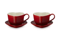 Le Creuset Koffiekop met Schotel Hart, 2 stuks kersenrood