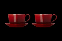 Le Creuset Koffiekop met Schotel Hart, 2 stuks kersenrood