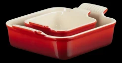 Le Creuset Stoneware Ovenschalenset Vierkant, 13+20cm kersenrood