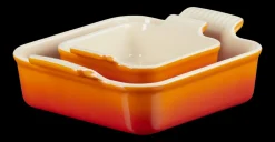 Le Creuset Stoneware Ovenschalenset Vierkant, 13+20cm oranjerood