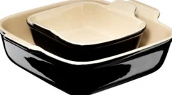 Le Creuset Stoneware Ovenschalenset Vierkant, 13+20cm ebbenzwart