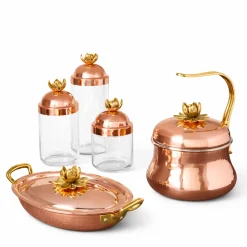 Ruffoni Historia Lotus Set met Braadpan, Ketel en Voorraadpotten K09622, 5-delig koper