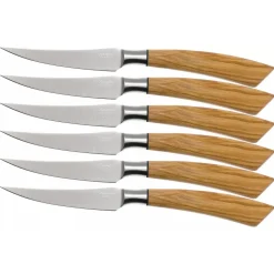 Saladini Steakmessenset 6-delig, 23cm olijfhout