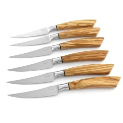 Saladini Steakmessenset 6-delig, 23cm olijfhout