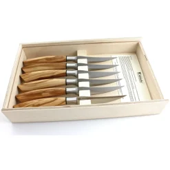 Saladini Steakmessenset 6-delig, 23cm olijfhout