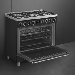 Smeg Classici Sinfonia Gasfornuis B91GMMBNLK2, 90cm mat zwart