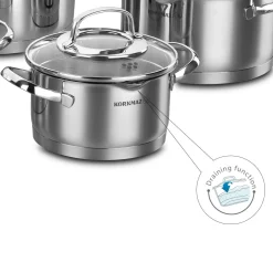 Steama by Korkmaz Downdraft Pannenset met Glasdeksels, 4-delig RVS
