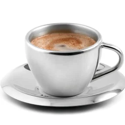 Weis Koffiekop Dubbelwandig met Schotel, 0,3L RVS